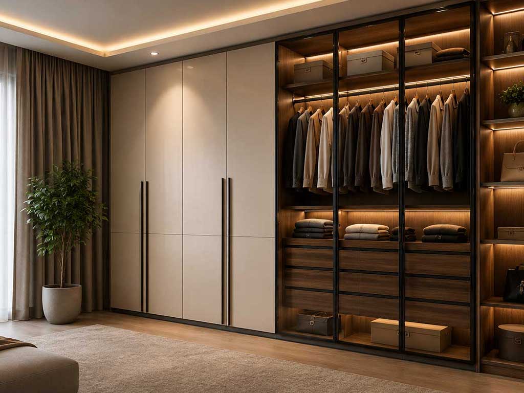 Modern wardrobe in bedroom